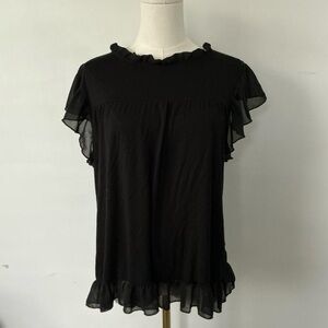 Kim & Cami black ruffle top with tie whimsygoth y2k preppy size medium